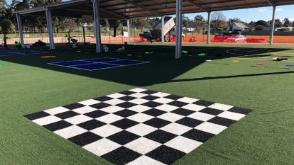Black & White Synthetic Grass Chess Board 3 x 3m